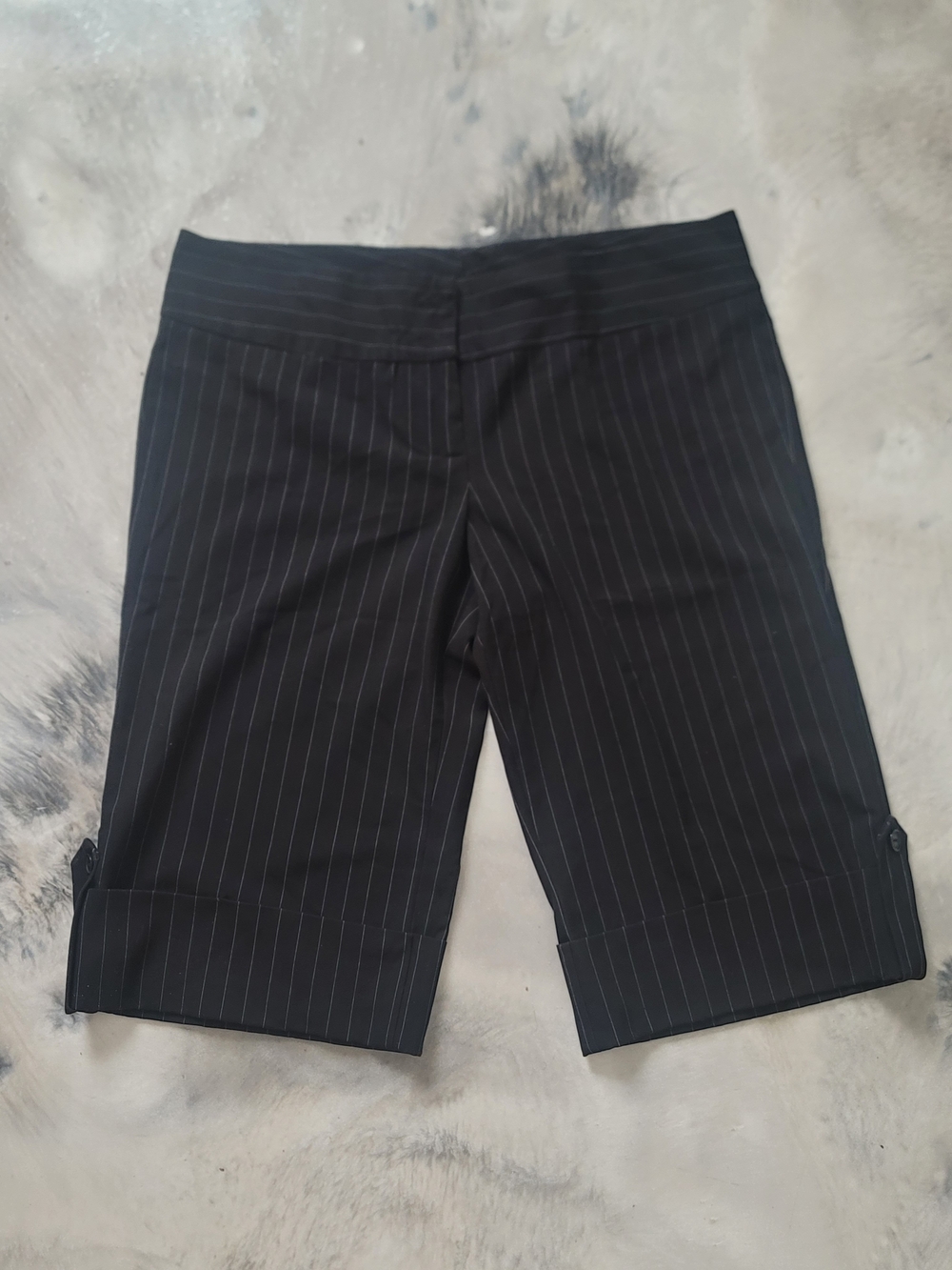 Women's Black Pinstripe Bermuda Shorts - Tailored Mid-Rise